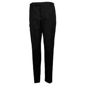 Calça Saint Laurent Risca de Giz em Lã Preta Preto