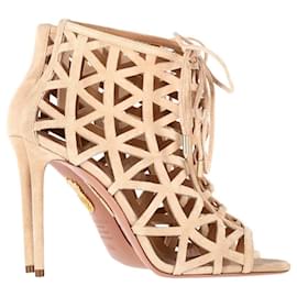 Aquazzura-Aquazzura Graphiste 105 Sandalias cortadas a láser en ante beige-Castaño,Beige