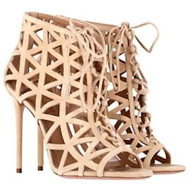 Aquazzura-Aquazzura Graphiste 105 Sandali Tagliati al Laser in Camoscio Beige-Marrone,Beige