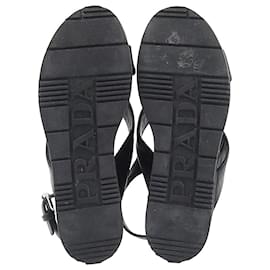 Prada-Prada Slingback Wedge Sandals in Black Leather-Black