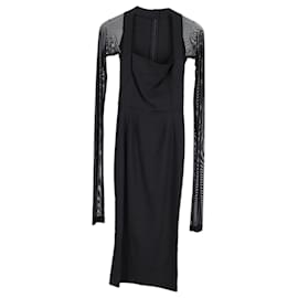 Dolce & Gabbana-Dolce & Gabbana Vestido ajustado con mangas transparentes en viscosa negra-Negro