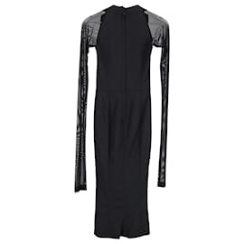 Dolce & Gabbana-Dolce & Gabbana Robe moulante à manches transparentes en viscose noire-Noir