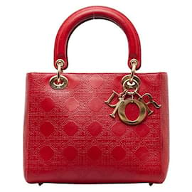 Dior-Bolso de mano Dior mediano de piel repujada Cannage Lady Dior de piel en buen estado-Otro