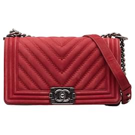 Chanel-Chanel Chanel Boy Coco Mark Chain Shoulder Bag in Red Suede Leather Shoulder Bag in Good condition-Red