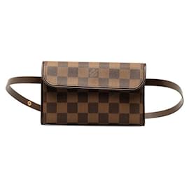 Louis Vuitton-Louis Vuitton Damier Ebene Pochette Bolsa de cinto de lona florentina N51857 Em uma boa condição-Outro