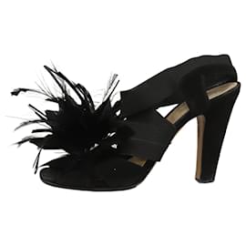 Prada-Black strappy feather detail sandals heels - size EU 41-Black