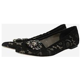 Dolce & Gabbana-Black lace bejewelled flats - size EU 41.5-Black