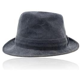 Hermès-Chapeau Fedora en velours côtelé-Bleu Marine