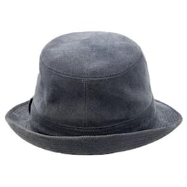 Hermès-Chapéu Fedora de veludo cotelê-Azul marinho
