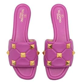 Valentino-Roman Stud 5mm Flat Slide Sandals-Pink