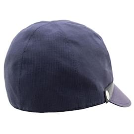 Hermès-Flat Top Cotton-Silk Blend Hat-Navy blue