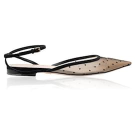 Dior-Schwarze Sandalen mit Knöchelriemen aus Netzstoff mit Polka Dot-Muster-Schwarz