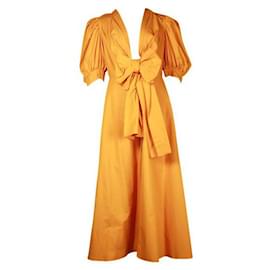 Autre Marque-SILVIA TCHERASSI Miosotis Mustard Puffed Sleeves Buttoned Dress-Yellow