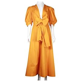Autre Marque-SILVIA TCHERASSI Miosotis Mustard Puffed Sleeves Buttoned Dress-Yellow