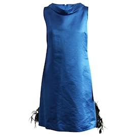 Saint Laurent-Feather Sleeveless Dress-Blue
