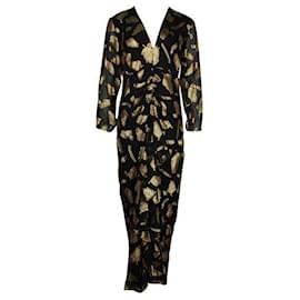 Autre Marque-Black Square Neck Dress with Gold Metallic Embroidery-Black