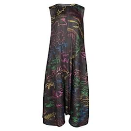 Pleats Please-Black/ Colorful Print Pleated Dress-Multiple colors