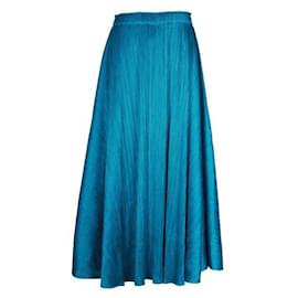 Pleats Please-Seal Blue Loose Fit Pleated Skirt-Blue