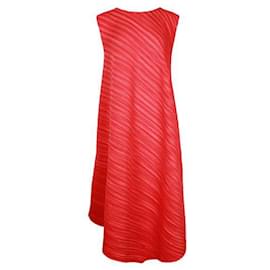 Pleats Please-Vestido longo plissado vermelho brilhante-Vermelho