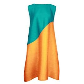 Pleats Please-Tunica plissettata turchese e arancione/Vestito-Multicolore