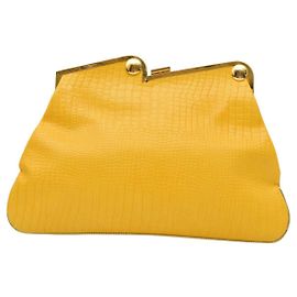 Just Cavalli Yellow Crocodile Pattern Folded Top Clutch Bag Handbag frame top Yellow