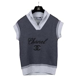 Chanel-Maglione grigio con logo CC rilassato-Grigio