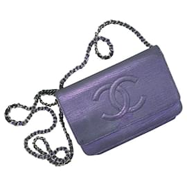 Chanel-Chanel Purple Metallic Crackling Lizard Printed Timeless WOC-Dark purple