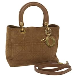 Christian Dior-Christian Dior Lady Dior Canage Hand Bag Suede 2way Brown Auth 60997-Brown
