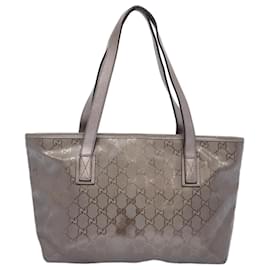 Gucci-GUCCI GG Canvas Tote Bag Silver 211138 Auth ep2715-Silvery