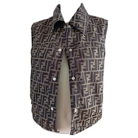 Fendi-Monogram sleeveless jacket-Brown