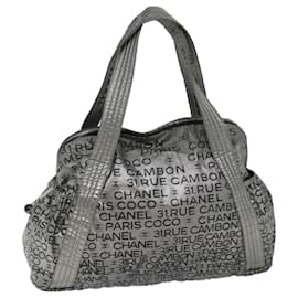 Chanel-CHANEL Unlimited Tote Bag Lona Revestida Prata CC Auth bs13032-Prata
