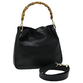 Gucci-GUCCI Bamboo Shoulder Bag Leather 2way Black Auth th4752-Black