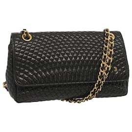 Bally-BALLY Quilted Chain Shoulder Bag Leather Black Auth yb531-Black