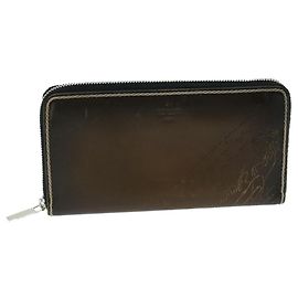 Berluti Calligraphy Long Wallet Leather Brown Auth am5861 Brown