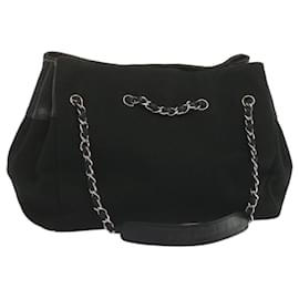 Chanel-CHANEL Chain Shoulder Bag Canvas Black CC Auth bs12558-Black