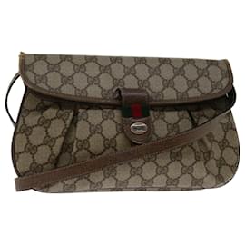 Gucci-GUCCI GG Canvas Web Sherry Line Shoulder Bag PVC Beige Auth yk10844-Beige