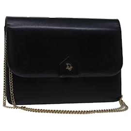 Christian Dior-Christian Dior Chain Shoulder Bag Leather Black Auth 69404-Black