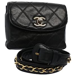 Chanel-CHANEL Bicolole Chain Waist bag Lamb Skin Black CC Auth ar10853b-Black