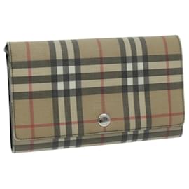 Burberry-BURBERRY Nova Check Lange Geldbörse PVC Leder Beige Auth bs11867-Beige