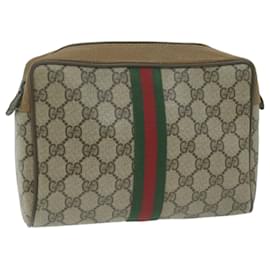 Gucci-GUCCI GG Supreme Web Sherry Line Clutch Bag PVC Beige 89 01 012 Auth yk10592-Beige