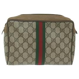 Gucci-GUCCI GG Supreme Web Sherry Line Clutch Bag PVC Beige 89 01 012 Auth yk10592-Beige