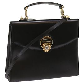 Bolsa de mão Gianni Versace em couro 2maneira Black Auth am5762 Preto