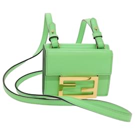Fendi-FENDI Mamma Baguette Shoulder Bag Leather Green Auth 68908A-Green