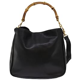 Gucci-GUCCI Bamboo Shoulder Bag Leather 2way Black Auth 69380-Black