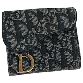 Christian Dior-Christian Dior Trotter Canvas Saddle Wallet Navy Auth 69678-Navy blue