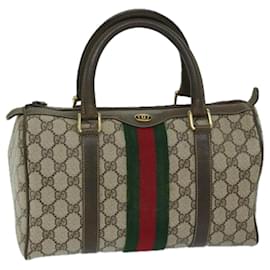 Gucci-GUCCI GG Canvas Web Sherry Line Boston Bag PVC Beige Red Green Auth th4733-Red,Beige,Green