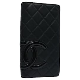 Chanel-CHANEL Cambon Line Long Wallet Leather Black CC Auth ep2770-Black
