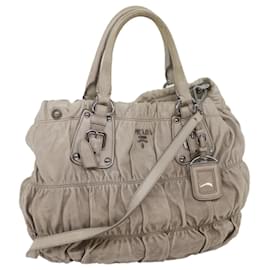 Prada-PRADA Bolso de Mano Cuero 2modo Grey Auth bs11847-Castaño