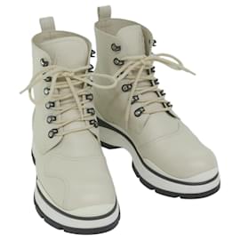 Louis Vuitton-LOUIS VUITTON Boots Shoes Leather 6 1/2 Ivory P14149 LV Auth bs11797-Cream