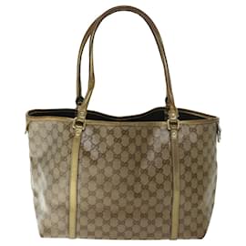 Gucci-GUCCI GG crystal Tote Bag Coated Canvas Gold 197953 auth 63194-Golden